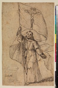 十字架の旗を掲げるフランシスコ会修道士 作： Felipe Gomez de Valencia