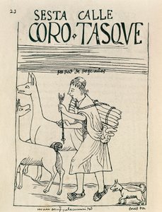 ラマを飼い、木を集めている青年（インク画 作： Felipe Huaman Poma de Ayala