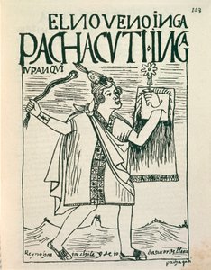 インカ帝国の偉大な皇帝パチャクテックの肖像（墨絵 作： Felipe Huaman Poma de Ayala