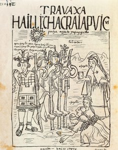 8月の農作業開始の様子（墨絵 作： Felipe Huaman Poma de Ayala