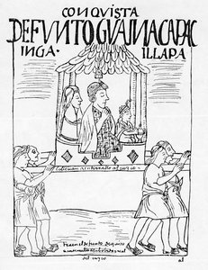埋葬のためにキトからクスコに運ばれたHuayana Capacの遺体 作： Felipe Huaman Poma de Ayala