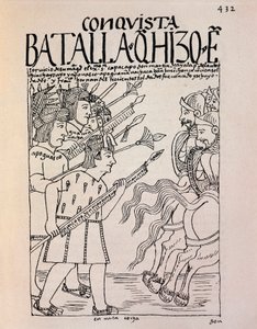 1533年、スペイン人コンキスタドールによるクスコ征服（墨絵