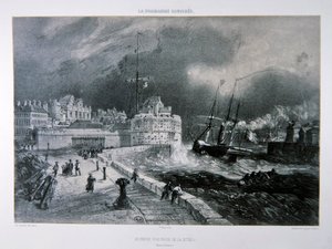1852年にナントで出版されたシャルパンティエ作の「La Normandie Illustree」第1巻に収録されているル・アーブルの桟橋。 作： Felix (after) Benoist