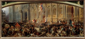 1848年の革命。"アルフォンス・ド・ラマルティーヌ（1790-1869）、フランスの作家・政治家、1848年2月25日に市庁舎で赤旗を拒否する。"フェリックス・フィリポトー（1815年頃〜1884年）の絵画 作： Felix (after) Philippoteaux