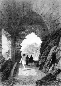 セントヘリアのエルミタージュとエリザベス城、ジャージー、1870年（リトグラフ） 作： Felix Benoist