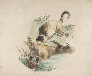 プレートの装飾：カニを狩る猫、1850-1914。 作： Felix Bracquemond