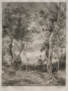風景、またはコローの後の白い馬 作： Felix Bracquemond