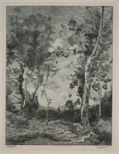 風景、またはコローの後の白い馬 作： Felix Bracquemond