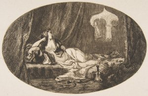 ハーレムで横たわるオダリスク、1857年の「ロマンスの歌」より。 作： Felix Bracquemond