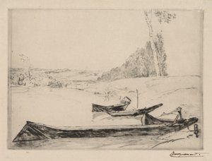 セーヌ川のほとりにある小さなフェリーボートc。 1858年。 作： Felix Bracquemond