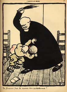 1902年3月1日、「ラシエットオブール」の特別版「犯罪と罰」から、司祭が少年を倒しました。 作： Felix Edouard Vallotton