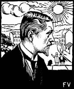 自画像。 Felix Edouard Vallotton (1865-1925) による木版画、1890 年頃。 個人蔵。 作： Felix Edouard Vallotton