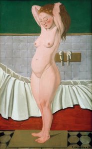 彼女の髪をとかすお風呂の女性