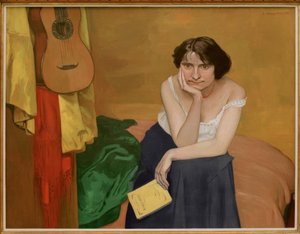 ギターで、フロントに座ってブルネットの女性 作： Felix Edouard Vallotton