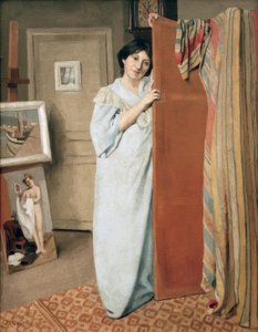 アーティストの妻とのワークショップのインテリア 作： Felix Edouard Vallotton