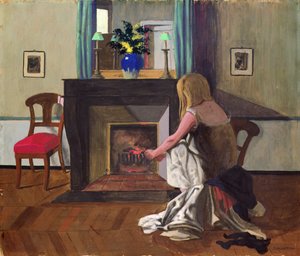シャツを着た女性とインテリア 作： Felix Edouard Vallotton