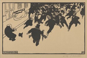 デモンストレーション（La Manifestation）、1893（クリーム色の紙の上に木版画） 作： Felix Edouard Vallotton