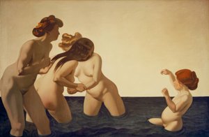 3人の女性と水で遊ぶ少女 作： Felix Edouard Vallotton