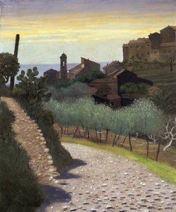 「アルプ・マリティーム地方、カーニュ（Cagnes-sur-mer）のサン・アンヌ教会の眺め」 フェリックス・エドゥアール・ヴァロットン（1865-1925）の絵画 1922年 個人蔵 作： Felix Edouard Vallotton