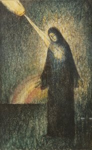 虹に照らされた女性（トレーシングペーパーにインクとw - c）