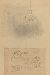 インテリアでの集まり。 カーテン付きの戸口 作： Felix Hilaire Buhot