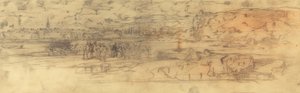 左に要塞化された港、右に崖がある河口 作： Felix Hilaire Buhot