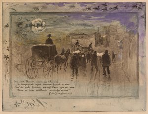 大通りクリシーの葬列、1887年。 作： Felix Hilaire Buhot