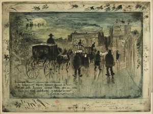 クリシー大通りの葬列、1887年 作： Felix Hilaire Buhot