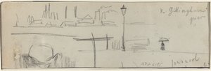 ジリンガム桟橋、ロンドン [裏面]、c。 1884年。 作： Felix Hilaire Buhot