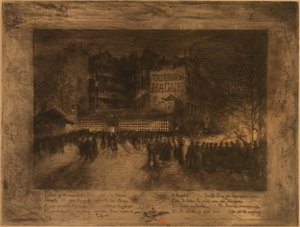 殉教者広場とバーニュ タヴァン、1885 年。 作： Felix Hilaire Buhot