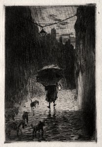 雨と傘c。 1875。 作： Felix Hilaire Buhot