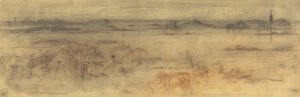 右に要塞都市、左に島々、前景にコテージがある海景、c1882。