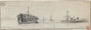 ロンドン港での船積み[直訳]、c。 1884年。 作： Felix Hilaire Buhot