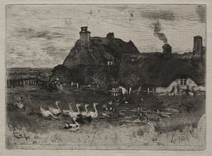 わらぶき屋根のコテージ、1878年。 作： Felix Hilaire Buhot