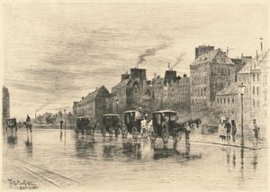 ケ・ド・ロテル・デューの冬の朝、1876年。 作： Felix Hilaire Buhot