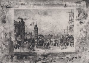 ウェストミンスター ブリッジ、またはウェストミンスター時計塔、1860 年から 1898 年。 作： Felix Hilaire Buhot