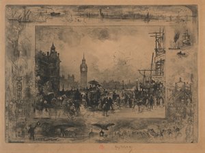 ウェストミンスターブリッジ、またはウェストミンスタータワー、1884年。 作： Felix Hilaire Buhot