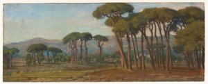 遠くに集落と山腹を望む広大な景観 作： Felix Hippolyte Lanoue