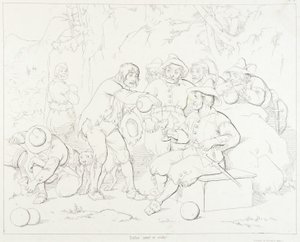(リップ・ヴァン・ウィンクル、挿絵）山で見知らぬ男たちに酒を振舞うリップ 作： Felix Octavius Carr Darley