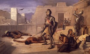 スペイン征服中のチョバラ虐殺、フェリックス・パラ（1845-1919）、メキシコ 作： Félix Parra