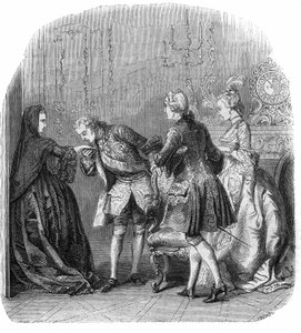 ルイ15世（1710年～1774年）がランバル公女（マリー・テレーズ・ルイーズ・ド・サヴォワ・カリニャン）（1749年～1792年）の手にキスをする。 作： Felix Philippoteaux