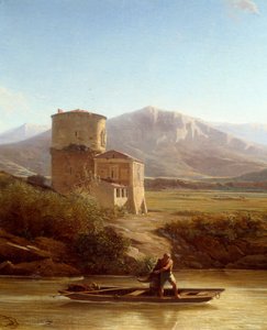 イタリアのテベレ川のほとりの漁師 詳細フェリックス・トーマス（1815-1875）による絵画 1864年 ナント、ボザール美術館 作： Felix Thomas