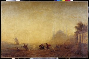 ボスポラス海峡のほとりのファンタジア。アヤソフィア大聖堂（アヤソフィアまたはアヤソフィア）が見える 作： Félix Ziem