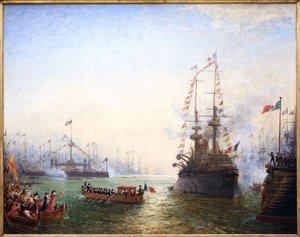 トゥーロン、1901年4月にエミール・ルベ大統領（1838-1929）がフランスとイタリアの両翼を訪問した際のもの。フェリックス・ジーム（1821-1911）による絵画、油彩・キャンバス 作： Félix Ziem