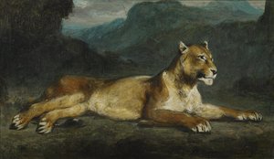 雌ライオンをリクライニング 作： Ferdinand Victor Eugene Delacroix