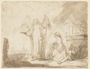 シュルに向かう途中の井戸にいるハガルと天使 作： Ferdinand Bol