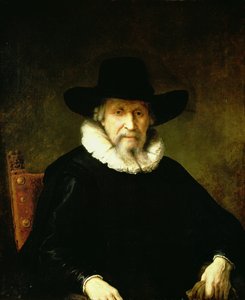 広いつばの帽子をかぶったラフと暗い服を着た紳士の肖像画 作： Ferdinand Bol