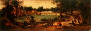 イノシシ狩り：風景のペアの1つ 作： Ferdinand Bol