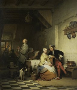 17世紀の衣装を着た人物がいる宿屋の内部 作： Ferdinand De Braekeleer (I)