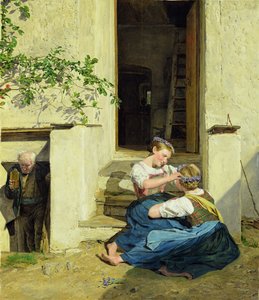 花輪を作る少女、1846 作： Ferdinand Georg Waldmuller
